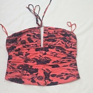 Anthropologie Halter Women's Coral and Black Patterned Top 16